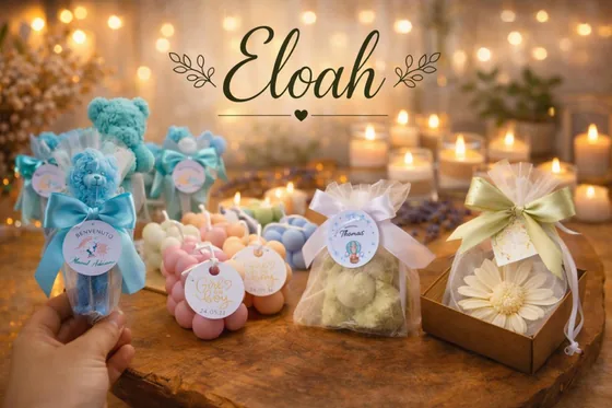 Mesa con recordatorios de velas listos para entregar