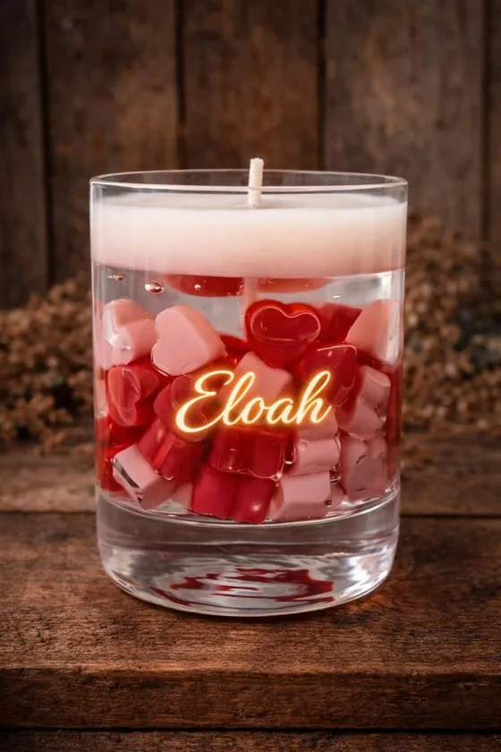 Vela aromática en vaso de vidrio con corazones de cera