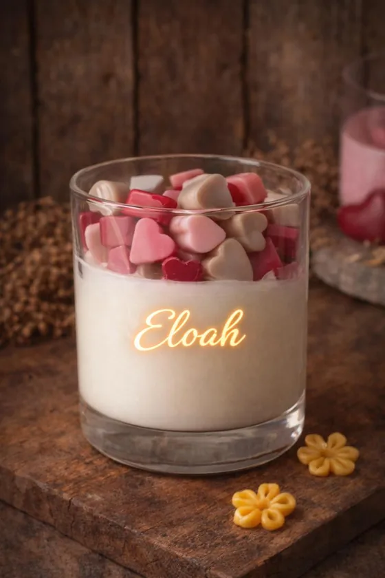 Vela aromática en vaso con corazones rosados